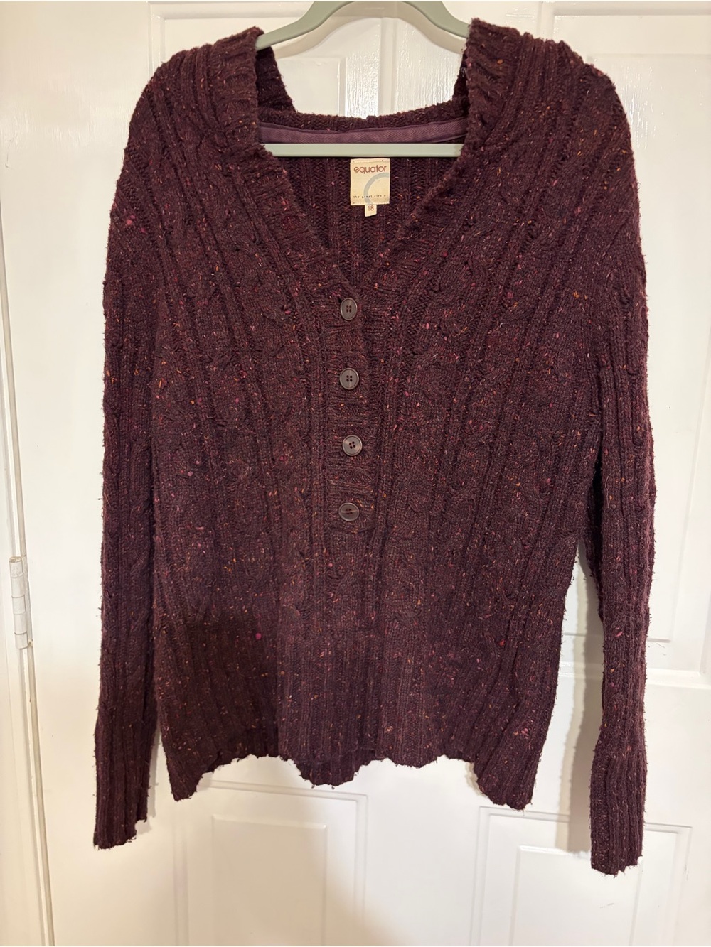 Equator Beautiful Women's Maroon Textured Flecked Cable Knit Sweater Size 18